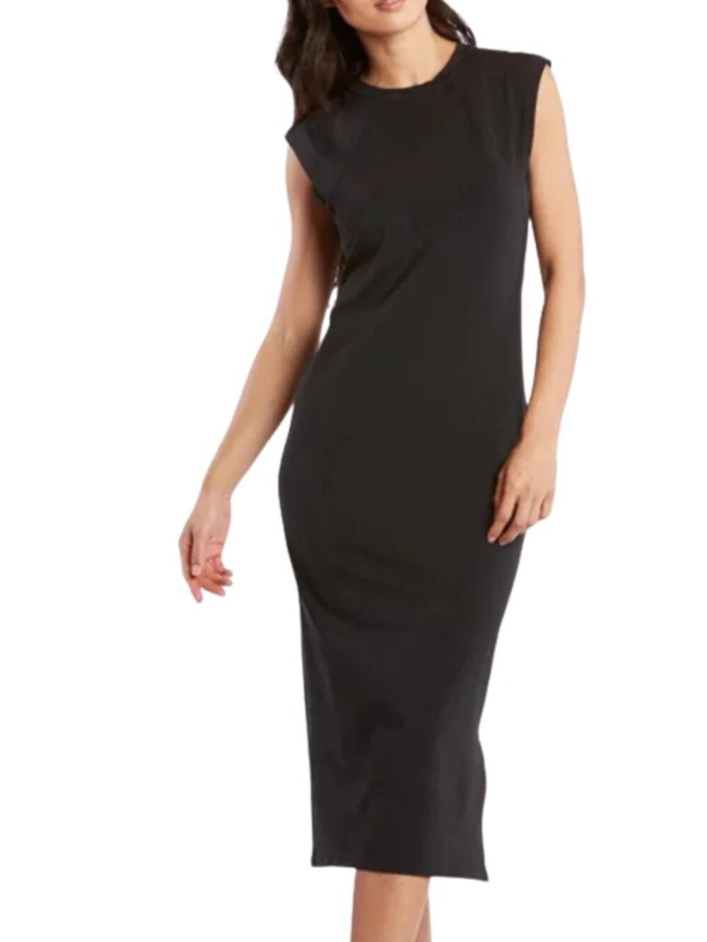 Public Rec women's shirt dress size L black cap sleeve midi stretch classic fit
